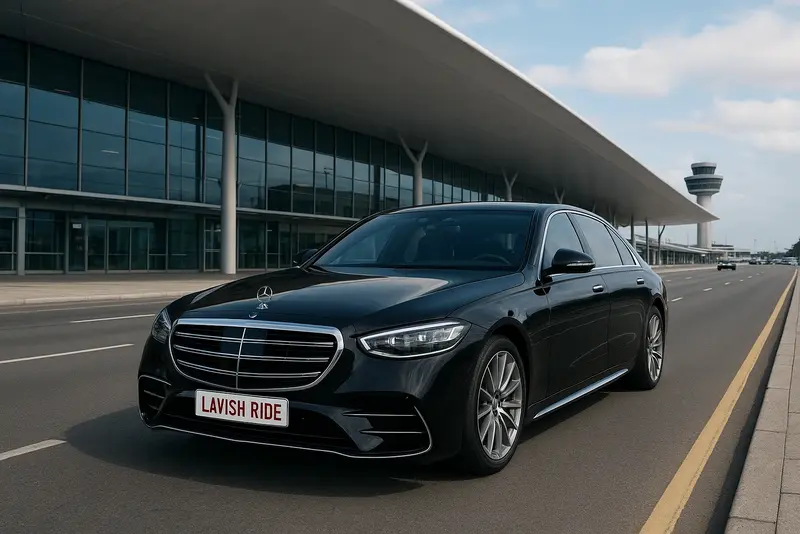 A luxury Black Car Mercedes-benz S-class, Symbolizing AUS Airport Executive Car Service.
